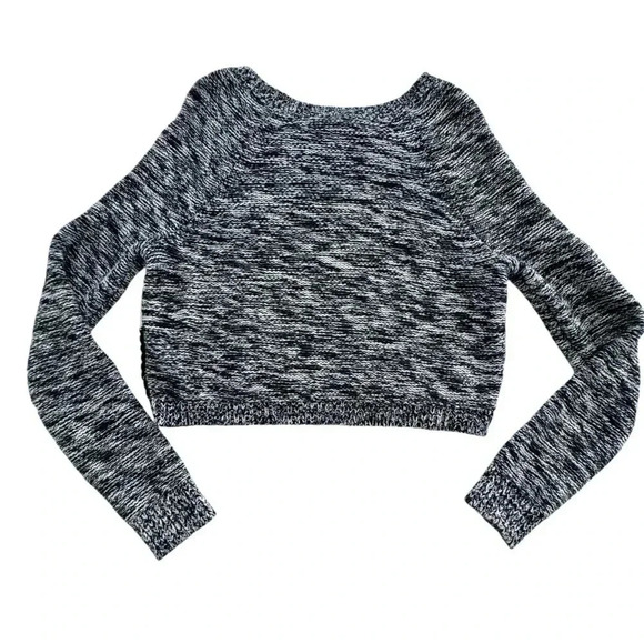 Express Cropped Striped Black and White Melange Sweater Small Long Sleeves - Picture 2 of 9